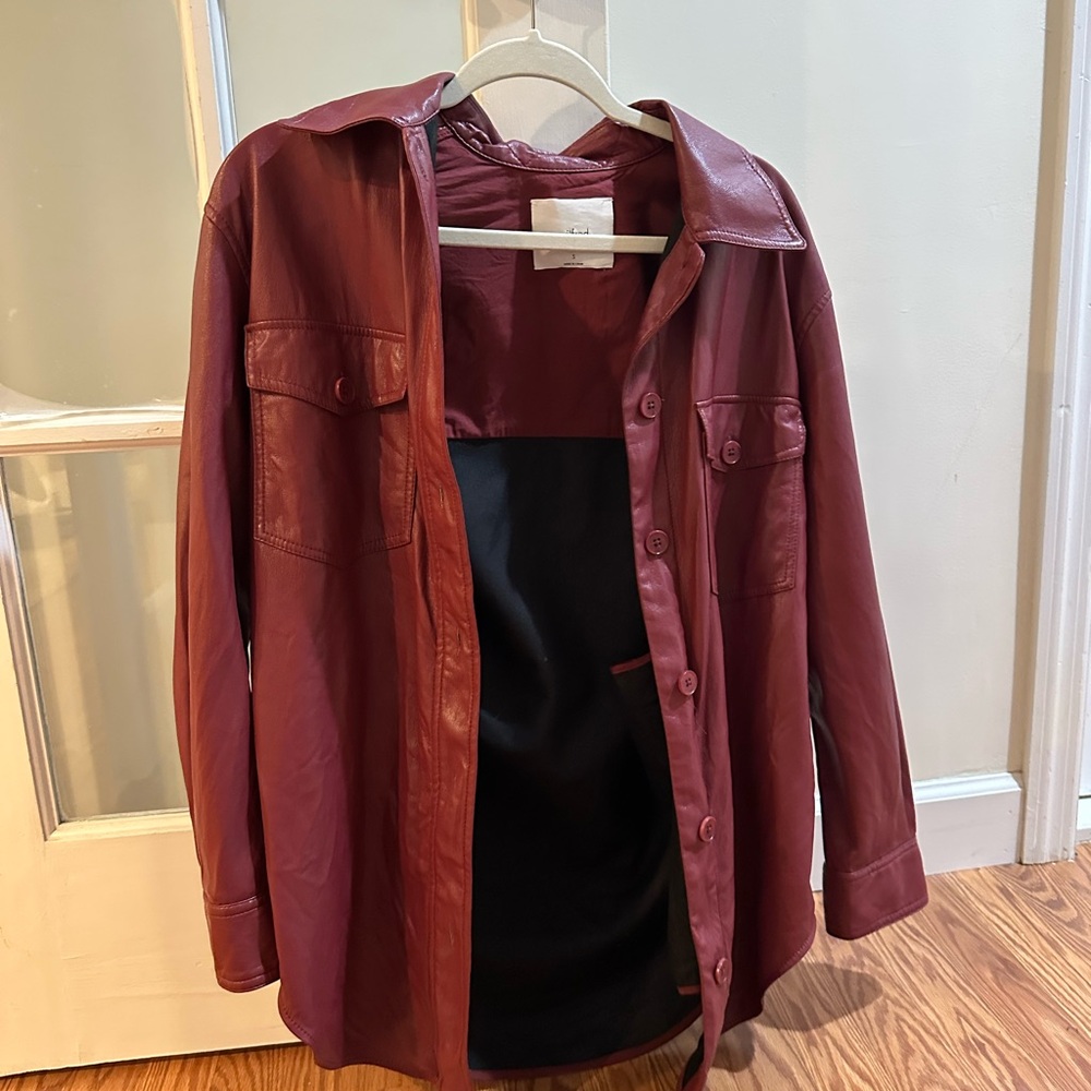 SOLD - please do not buy. Red burgundy Faux Leather Button-Up Shirt